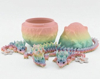 3D Printed Rainbow Blossom Dragon Set – 2 Baby Dragons & 1 Adult Mother – Adorable Cute 3D Printed Dragons Fidget Desk Toy