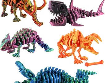 5PCS 3D Printed Dinosaur Skeletons, Fidget Toys, Mosasaurus Ankylosaurus Mammoth Shark Sabertooth Tiger Fidget Toy