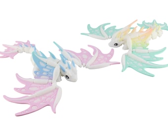 2 Pack Bundle - Cute 3D Printed Dragon - Articulated Monarch Dragon with Moveable Wings, Rainbow Color Blend, Fantasy Decor, Fidget Dragons