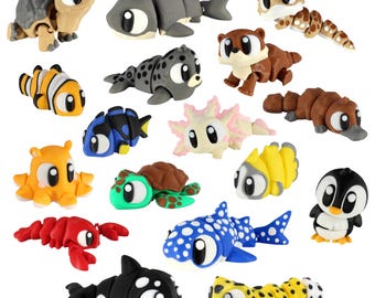 3D Printed Articulated Aquatic Animals | Desk Decor, Fidget Toy, Collectible