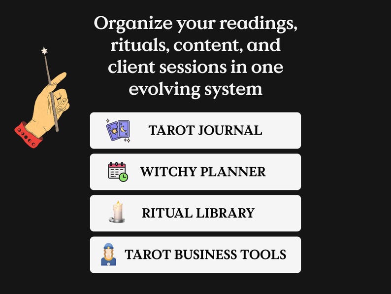 Tarot journal Notion template for tarot readers, witchy planner, ritual library, tarot business tools workspace digital download