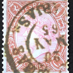 Queen Isabella 1865 Spain stamp, 19cs cat.3400 euro, multicolour cat.sc#77.