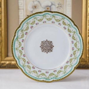 11 Antique Vienna Austria Imperial Royal Crown China Plate Gold Rim Pink Rose