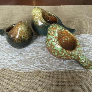 Vintage Allen Roth Ceramic Bird Candle Holder Votive Tealight candleholder Figurine Set of 3 Brown Glaze
