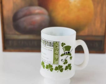 Vintage Milk Glass Irish Coffee Mug Pedestal Green Shamrock St. Patrick's Day