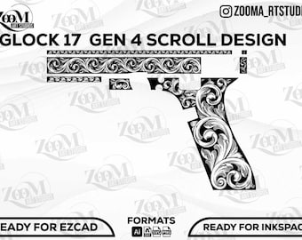 Glock 17 Gen4 Scroll Design  Svg,lasercut,laserengraving,engravingfiles,laserpattern,engravingdesign,engravingpattern,metalart