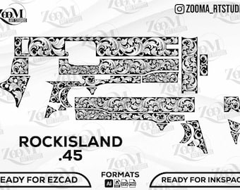 Rockisland .45 Scroll Design Svg,lasercut,laserengraving,engravingfiles,laserpattern,engravingdesign,engravingpattern,metalart