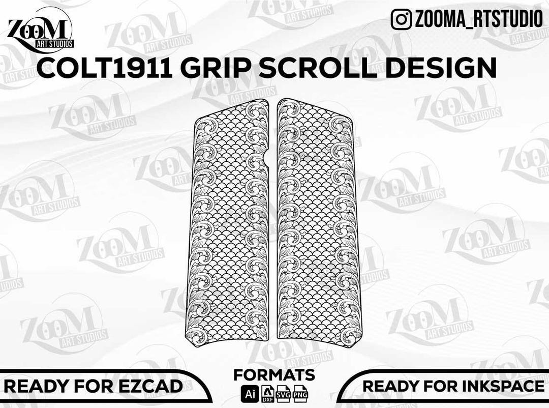 1911 グリップ スクロール デザイン SVG、レーザーカット、レーザー
