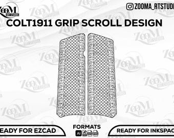 1911 グリップ ステンレス レーザー彫刻 1911 グリップ スクロール デザイン SVG、レーザーカット、レーザー