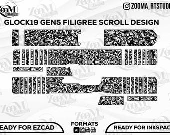 Glock19 Gen5 Scroll Design  Svg,lasercut,laserengraving,engravingfiles,laserpattern,engravingdesign,engravingpattern,metalart