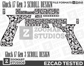 Glock 19 Gen 3 SCROLL DESIGN,Svg,lasercut,laserengraving,engravingfiles,laserpattern,engravingdesign,engravingpattern,metalart
