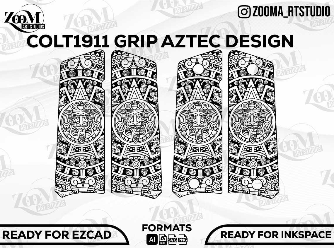 1911 グリップ AZTEC デザイン SVG、レーザーカット、レーザー彫刻