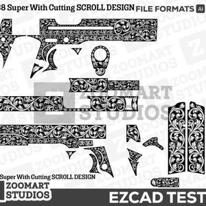 1911 Colt .38 Super Scroll Design Svg, corte a laser, gravação a laser, arquivos de gravação, padrão a laser, design de gravura, padrão de gravura, arte em metal