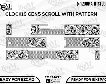 Glock19 Gen5 Scroll Design  Svg,lasercut,laserengraving,engravingfiles,laserpattern,engravingdesign,engravingpattern,metalart