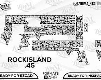 Rockisland .45 Scroll Design Svg,lasercut,laserengraving,engravingfiles,laserpattern,engravingdesign,engravingpattern,metalart