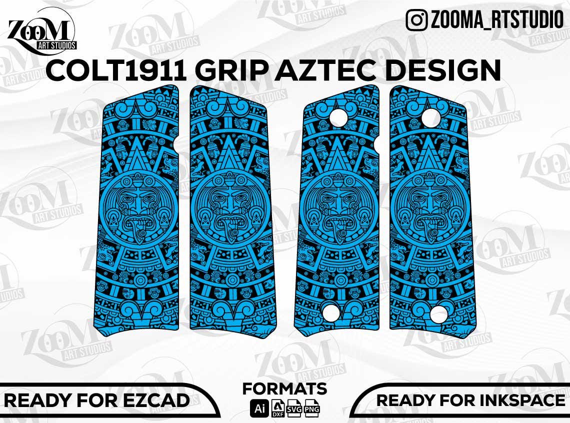 1911 グリップ AZTEC デザイン SVG、レーザーカット、レーザー彫刻