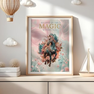 Unicorn Wall Art, Unicorn Nursery Decor, Gift Idea for Girls Bedroom, Unicorn Boho Decor, Whimsical Unicorn Room Decor, Kids Room Wall Art
