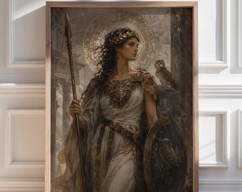 Athena Wall Art Print, Griekse godin decor, godin van wijsheid artwork, mythologie krijger godin kunst, heilige vrouwelijke wanddecoratie