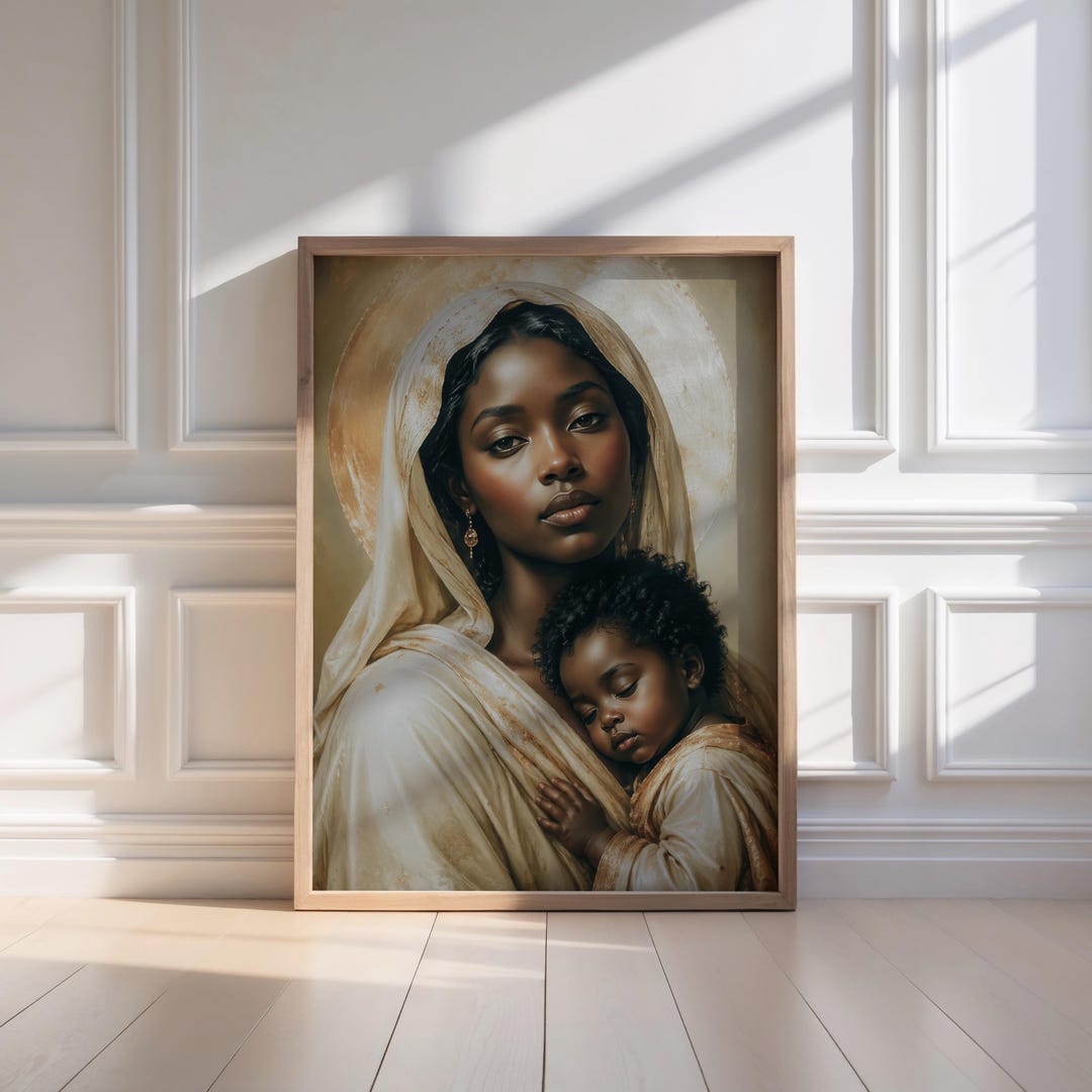 Black Madonna and Child Wall Art Print, Virgin Mary and Baby Jesus Art ...