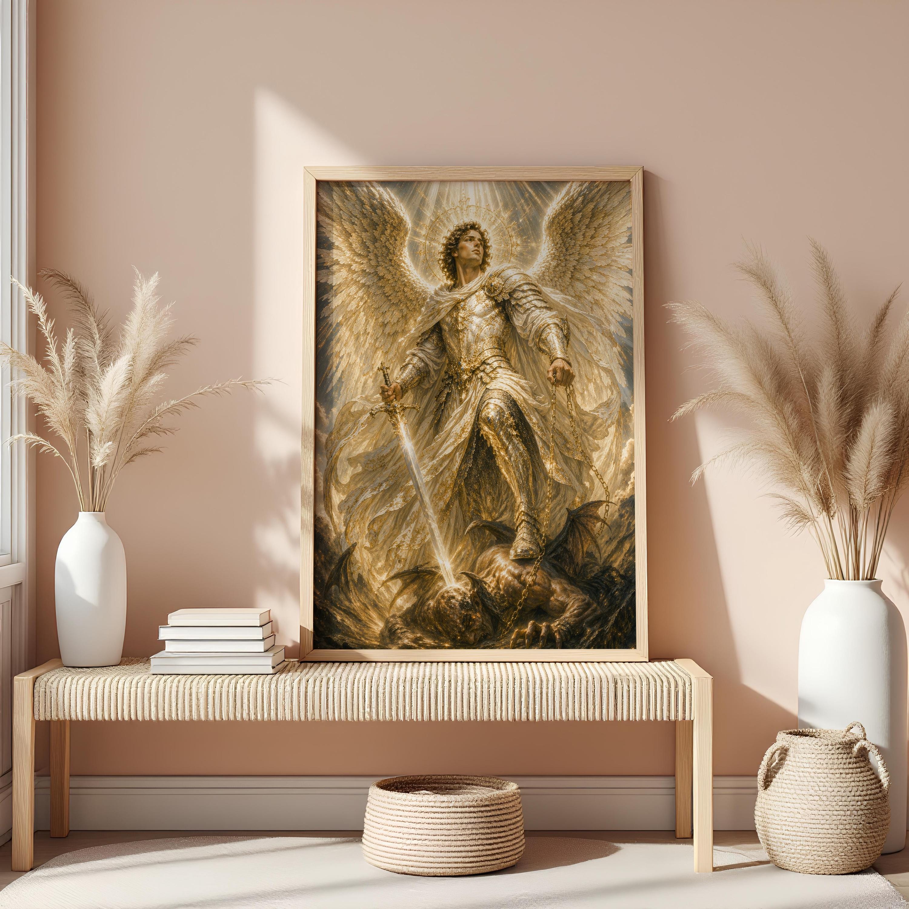 Archangel Michael Wall Art Print, Saint Michael Poster, Angel Warrior ...