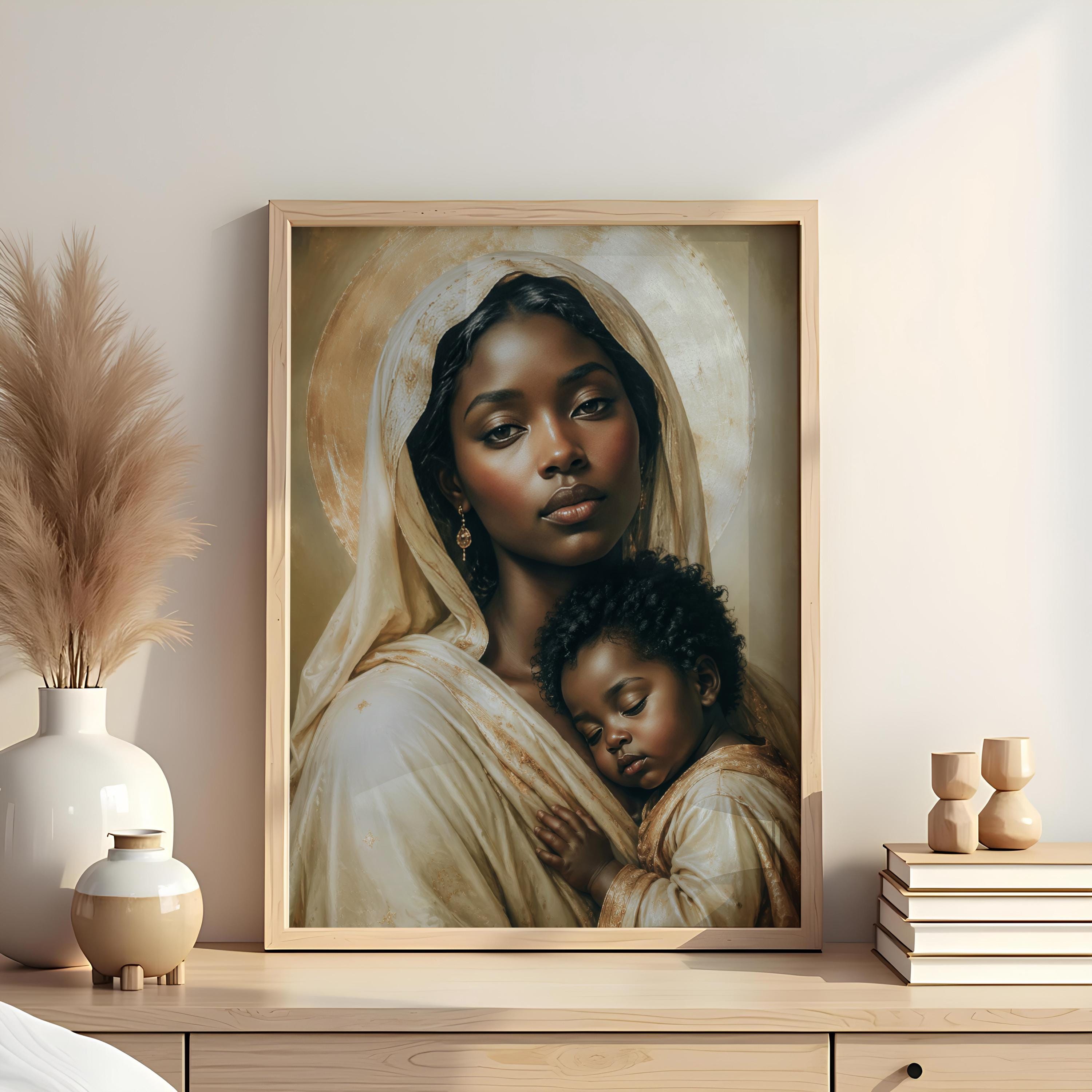 Black Madonna and Child Wall Art Print, Virgin Mary and Baby Jesus Art ...