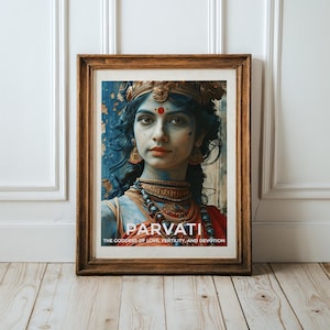 Parvati Wall Art, Hindu Divine Goddess, Spiritual Home Decor, Hindu Deity Print, Hindu Mythology Poster