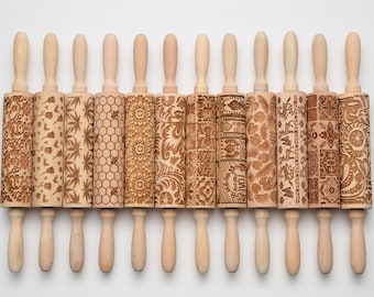 Rodillo de amasar con grabado láser para galletas navideñas