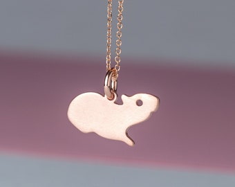 Solid Gold Guinea Pig Necklace / 14k Cavy Pendant / Pet necklace