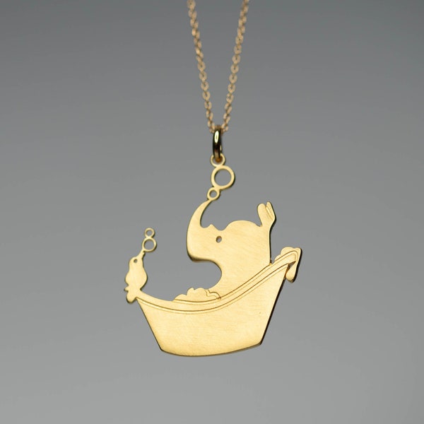 Cute Rhino and Bird Necklace / Bubble Bath Pendant / Cute Unique Charm