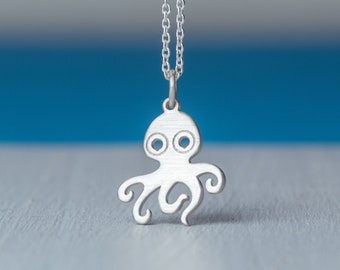 Sterling Silver Octopus Necklace / Sea Animal Pendant / Cute Kids Charm / Unisex Gift