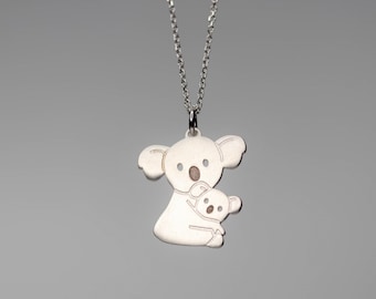 Koala Necklace in sterling silver / Family Mother Baby Pendant / New Mom Dad Jewelry