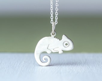 Chameleon Necklace in Sterling Silver / Lizard Pendant / Pet Jewelry