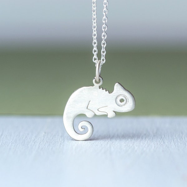 Chameleon Necklace in Sterling Silver / Lizard Pendant / Pet Jewelry