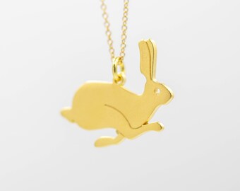 Rabbit Necklace sterling silver Hare Pendant Bunny Charm Kids Jewelry charm gift Christmas holiday Birthday Boy Pet lover Animal Rose Gold