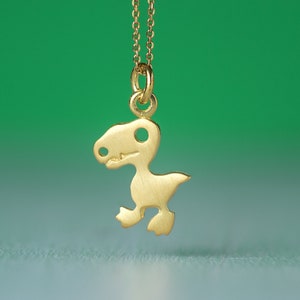 Funny Tiny Solid Gold T Rex Necklace / Tyrannosaurus Pendant / Dinosaur Charm 14k