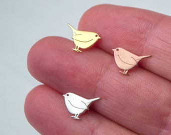 Tiny Bird Earrings / Cute Wren Studs Sterling Silver / Minimal Animal Jewelry /  Bird watcher gift