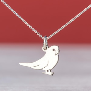 Parakeet Necklace in Sterling Silver / Minimal Budgy Pendant / Cute Bird Charm
