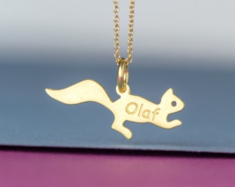 Personalized Solid Squirrel Necklace / Unisex Pendant / Forest Animal Charm