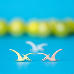 Solid Gold Pterodactyl Earrings / 14k dinosaur studs /  Kids Earrings / Unisex Gift