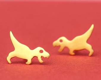 Solid Gold T rex Studs / Dinosaur Earrings / Single or Pair / 14k 9k 18k