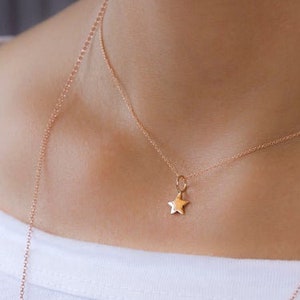 Solid Gold Tiny Star Necklace / Celestial Pendant / 14k dainty Charm