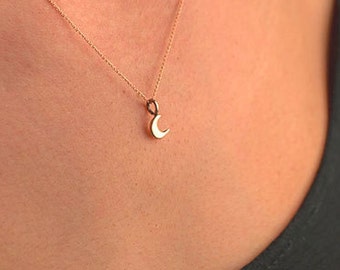 Solid Gold Extra Tiny Moon Necklace / Crescent Moon Necklace 14k / Celestial Charm