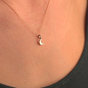 Solid Gold Extra Tiny Moon Necklace / Crescent Moon Necklace 14k / Celestial Charm