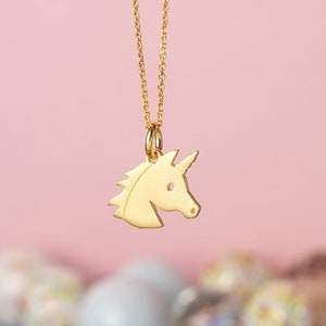 Solid Gold Unicorn Necklace / Fairy Animal 14k Pendant / Unisex rainbow necklace