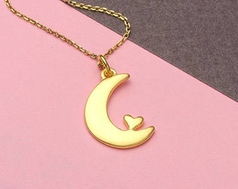 Valentine Necklace / I Love You to the Moon and Back / Crescent moon Sterling Silver necklace