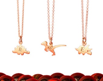 Solid Gold Personalized Dinosaur Necklace / Initial Jewelry / Monogram Animal Charm