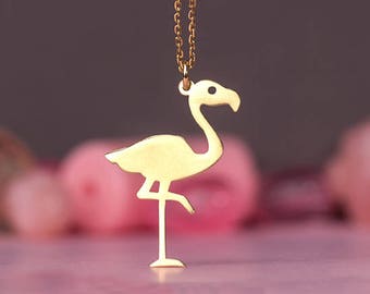 Flamingo Necklace in Sterling Silver / Tropical Bird Pendant / Fun Minimalist Charm