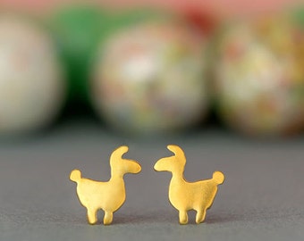 Tiny llama Earrings in Solid Gold / Fun Animal Studs / Minimal Jewelry