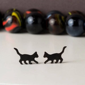 Black Cat Earrings  Studs Black cat studs sterling silver Kids Earrings Teen Jewelry pet jewelry gift Witch earrings teen gift