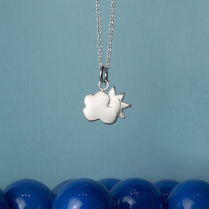 Tiny Cloud Charm Necklace with Sun / Cute Sterling Silver Jewelry for Boys, Girls / Dainty Gift